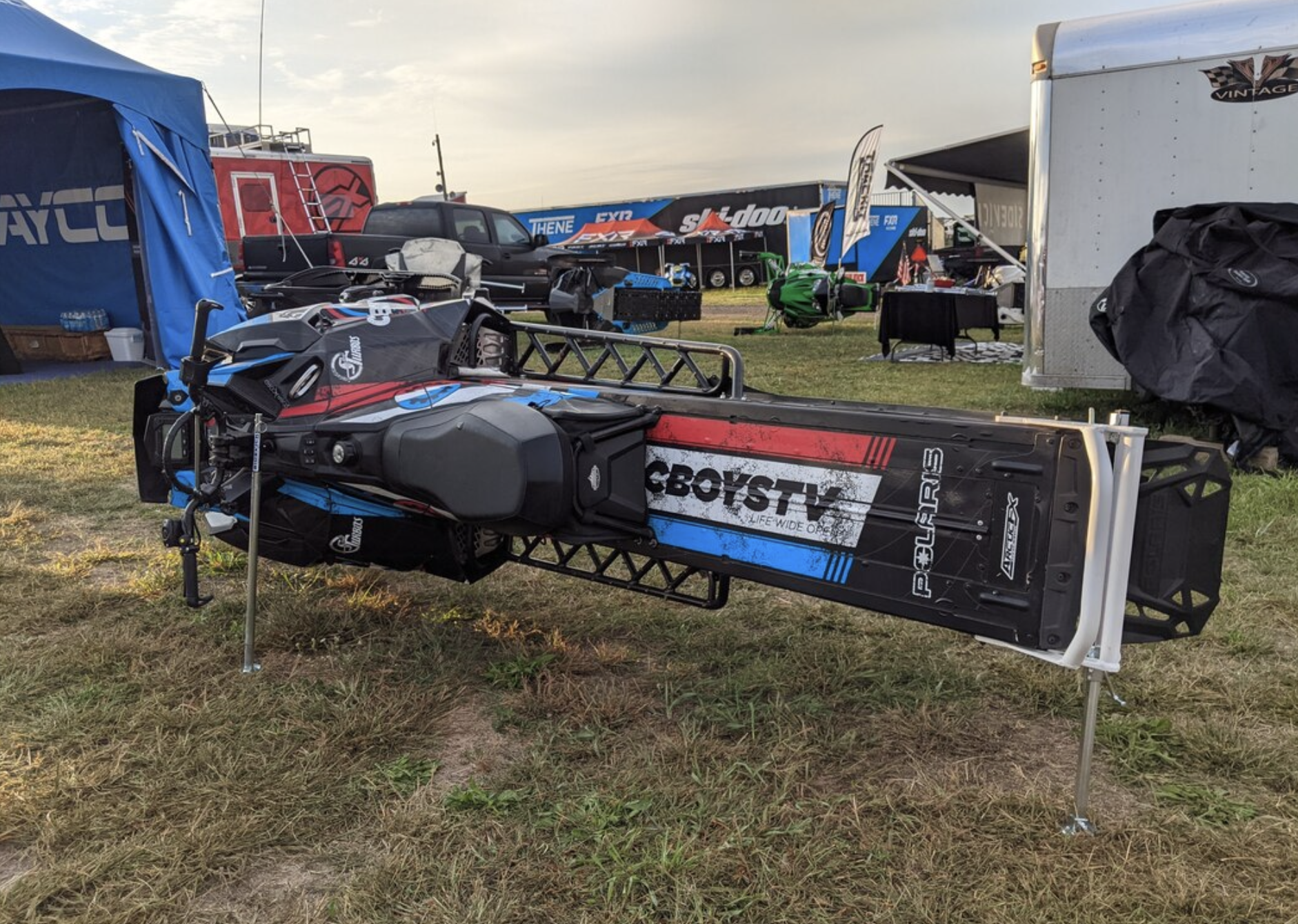 The SideKick Snowmobile Stand in use